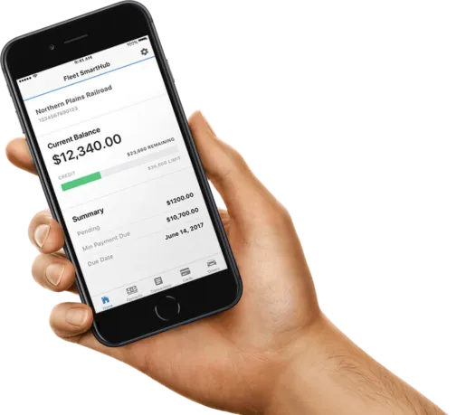 Hand holidng cell phone with mobile app